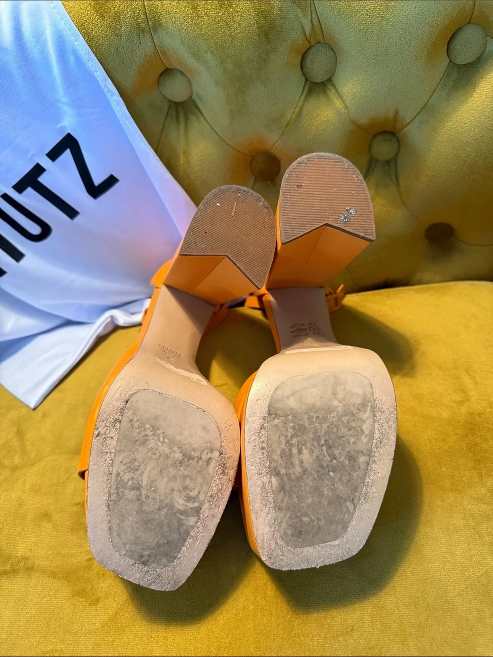 SCHUTZ Orange Platform Block Heel Sandals